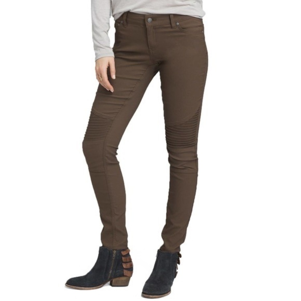 Prana Breana Moto Skinny Pants 12 Brown Ribbed Knee Stretch Nylon Outdoor Biker